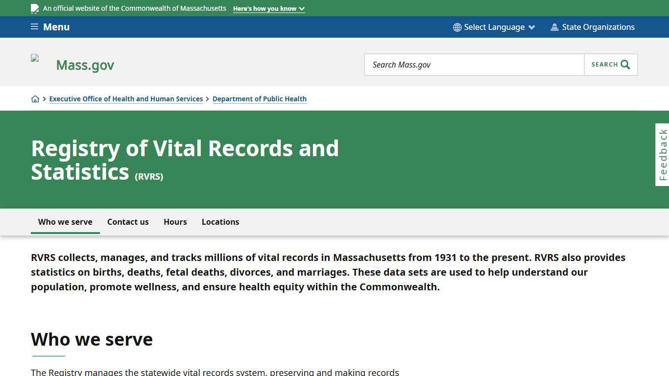 Registry of Vital Records and Statistics Mass.gov